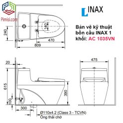 Bản vẽ kỹ thuật bồn cầu 1 khối INAX AC 1035VN