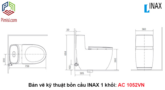 Bản vẽ kỹ thuật bồn cầu 1 khối INAX AC 1052VN