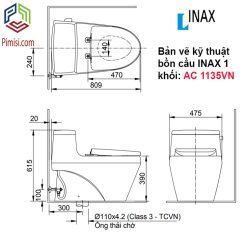 Bản vẽ kỹ thuật bồn cầu 1 khối INAX 1135VN