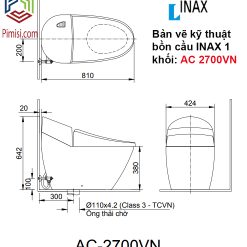 Bản vẽ kỹ thuật bồn cầu INAX 1 khối AC 2700VN