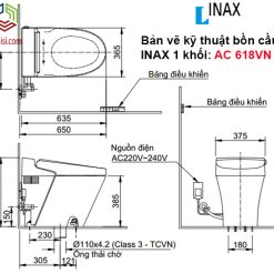 Bản vẽ kỹ thuật bồn cầu điện tử INAX AC-618VN