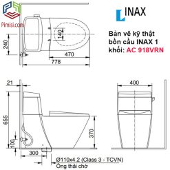 Bản vẽ kỹ thuật bồn cầu 1 khối INAX AC 918VRN