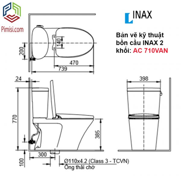 Bản vẽ kỹ thuật bàn cầu 2 khối INAX AC 710VAN