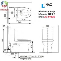 Bản vẽ kỹ thuật bồn cầu 2 khối INAX AC-808VN