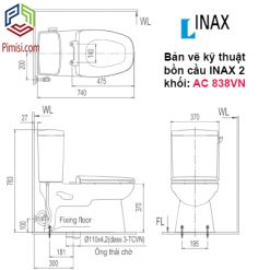 Bản vẽ kỹ thuật bồn cầu 2 khối INAX AC 838VN