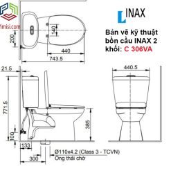 Bản vẽ kỹ thuật bồn cầu 2 khối INAX C 306VAN