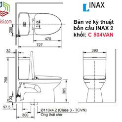 Bản vẽ kỹ thuật bồn cầu 2 khối INAX AC 504VAN