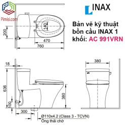 Bản vẽ kỹ thuật bồn cầu 1 khối INAX AC 991VRN
