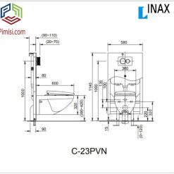 Bản vẽ kỹ thuật bồn cầu treo tường INAX AC 23PVN