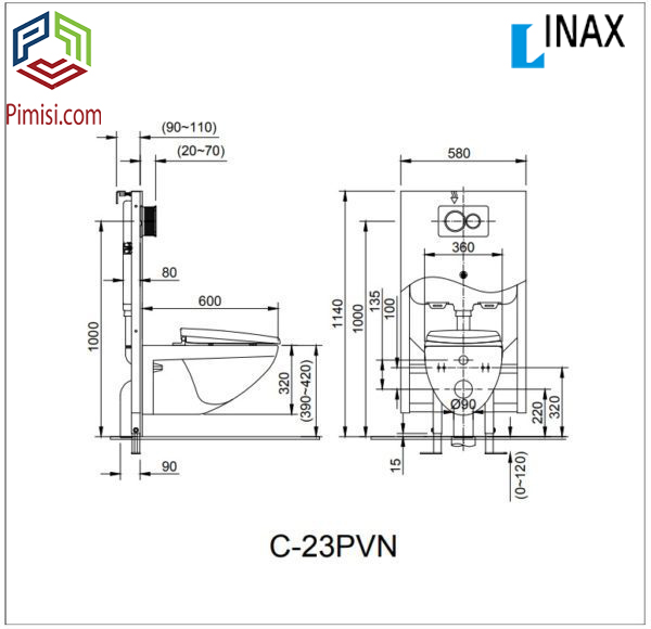 Bản vẽ kỹ thuật bồn cầu treo tường INAX AC 23PVN