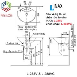 Bản vẽ kỹ thuật chậu rửa mặt treo tường INAX L 288V