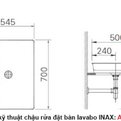 Bản vẽ kỹ thuật chậu rửa lavabo INAX AL-S630V đặt bàn đá