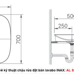 Bản vẽ kỹ thuật chậu rửa lavabo đặt bàn INAX AL-S640V