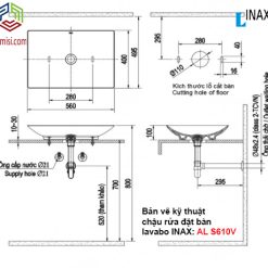 Bản vẽ kỹ thuật chậu rửa đặt bàn lavabo INAX AL-S610V