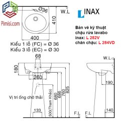 Bản vẽ kỹ thuật lavabo inax L-282VD chân dài