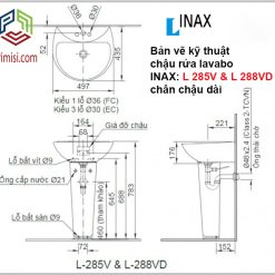 Bản vẽ kỹ thuật chậu rửa mặt treo tường INAX 285 kết hợp chân dài L-288VD