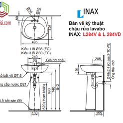 Bản vẽ kỹ thuật lavabo inax L-284VD
