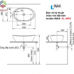 Bản vẽ kỹ thuật chậu rửa đặt bàn lavabo INAX L-465V