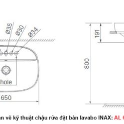 Bản vẽ kỹ thuật chậu rửa mặt đặt bàn lavabo INAX AL-652V