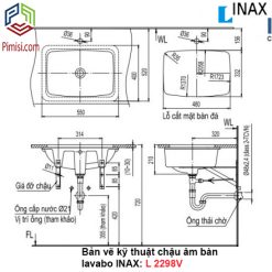Bản vẽ kỹ thuật chậu rửa âm bàn lavabo INAX AL-2298V