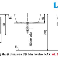 Bản vẽ kỹ thuật chậu rửa mặt đặt bàn lavabo INAX L-296V hình chữ nhật