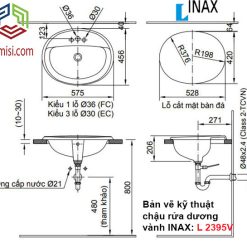 Bản vẽ kỹ thuật chậu rửa mặt dương bàn lavabo INAX L-2395V