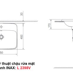Bản vẽ kỹ thuật chậu rửa mặt dương bàn lavabo INAX L-2398V