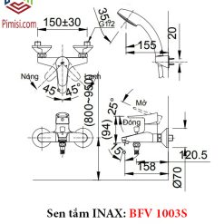 Bản vẽ kỹ thuật sen tắm INAX BFV-1003S nóng lạnh