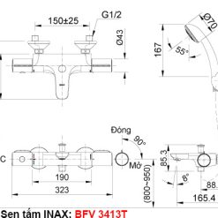 Bản vẽ kỹ thuật sen tắm INAX BFV-3413T nhiệt độ