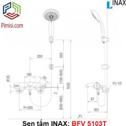 Bản vẽ kỹ thật sen tăm nhiệt độ INAX BFV-5103T