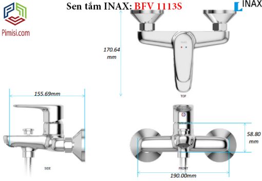 Kích thước sen tắm nóng lạnh INAX BFV-1113S