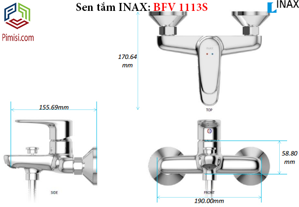 Kích thước sen tắm nóng lạnh INAX BFV-1113S