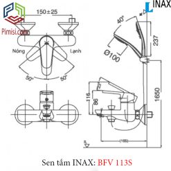 Bản vẽ kỹ thuật sen tắm nóng lạnh INAX BFV-113S