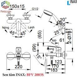 Bản vẽ kỹ thuật sen tắm nóng lạnh INAX BFV-2003S