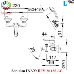Bản vẽ kỹ thuật sen tắm nóng lạnh INAX BFV-2013S