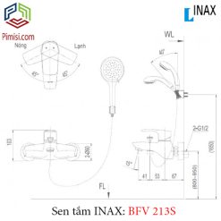 Bản vẽ kỹ thuật sen tắm INAX BFV-213S nóng lạnh