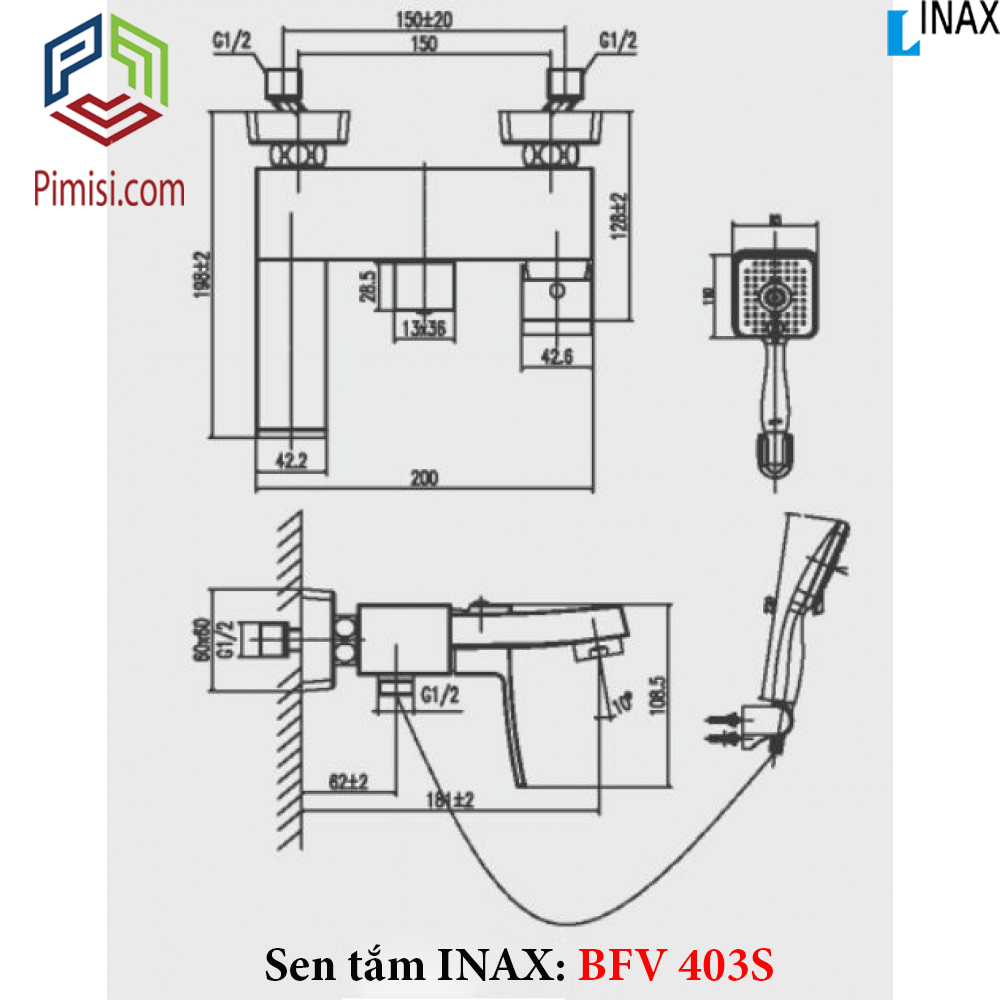 Bản vẽ kỹ thuật sen tắm nóng lạnh INAX BFV-403S