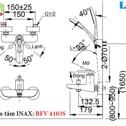 Bản vẽ kỹ thuật sen tắm nóng lạnh INAX BFV-4103S