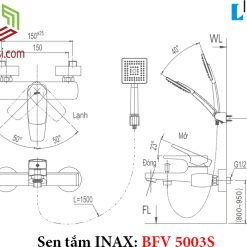 Bản vẽ kỹ thuật sen tắm nóng lạnh INAX BFV-5003S