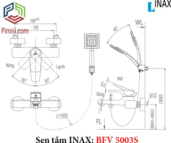 Bản vẽ kỹ thuật sen tắm nóng lạnh INAX BFV-5003S