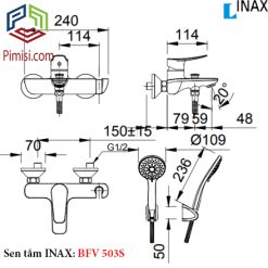 Bản vẽ kỹ thuật sen tắm nóng lạnh INAX BFV-503S