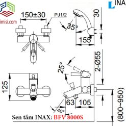Bản vẽ kỹ thuật sen tắm nóng lạnh INAX BFV-8000S