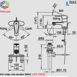 Bản vẽ kỹ thuật vòi chậu rửa lavabo INAX LFV-1101S-1 nóng lạnh