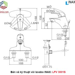 Bản vẽ kỹ thuật vòi chậu rửa lavabo INAX LFV-3001S nóng lạnh