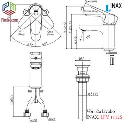 Bản vẽ kỹ thuật vòi chậu rửa mặt lavabo INAX LFV-1112S nóng lạnh