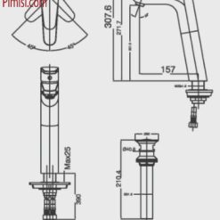 Bản vẽ kỹ thuật vòi chậu rửa mặt lavabo bàn đá INAX LFV-112SH nóng lạnh