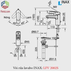 Bản vẽ kỹ thuật vòi chậu rửa mặt lavabo INAX LFV-2002S nóng lạnh
