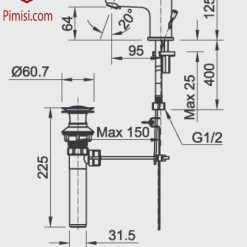 Bản vẽ kỹ thuật vòi chậu rửa mặt lavabo INAX LFV-2012S nóng lạnh