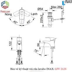 Bản vẽ kỹ thuật vòi chậu rửa mặt lavabo INAX LFV-212S nóng lạnh