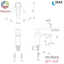 Bản vẽ kỹ thuật vòi chậu rửa mặt lavabo INAX LFV-312S nóng lạnh